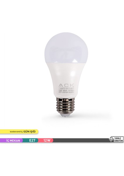 12W 3'lü Paket LED A60 Ampul 3000K Günışığı AA13-01220