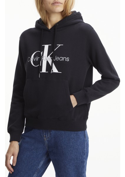 Kapüşon Yaka Siyah Kadın Sweatshirt