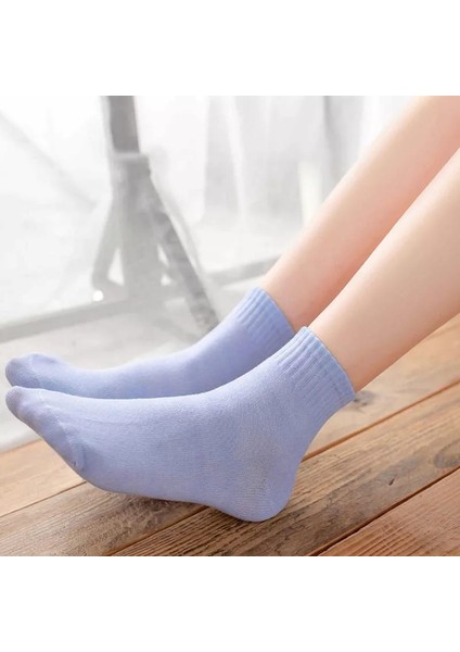 12'li Unisex Çok Renkli Çizgisiz Pamuklu Bilek Çorap