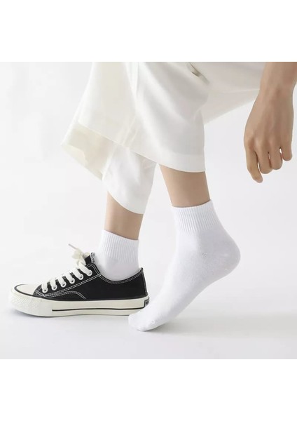 12'li Unisex Çok Renkli Çizgisiz Pamuklu Bilek Çorap