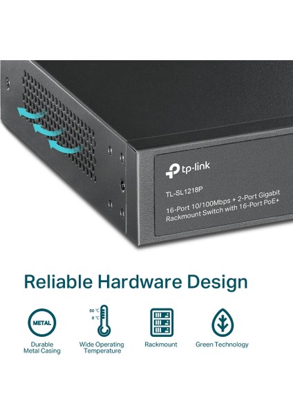 TL-SL1218P 16 Port Poe Megabit + 1port Sfp 150W Yönetilemez Rackmount Switch
