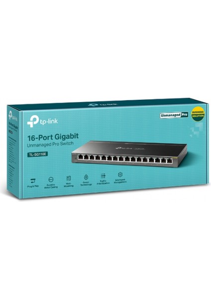 TL-SG116E(UN) V2 16 Port Gigabit Metal Kasa Easy Smart Yönetilemez Masaüstü Switch