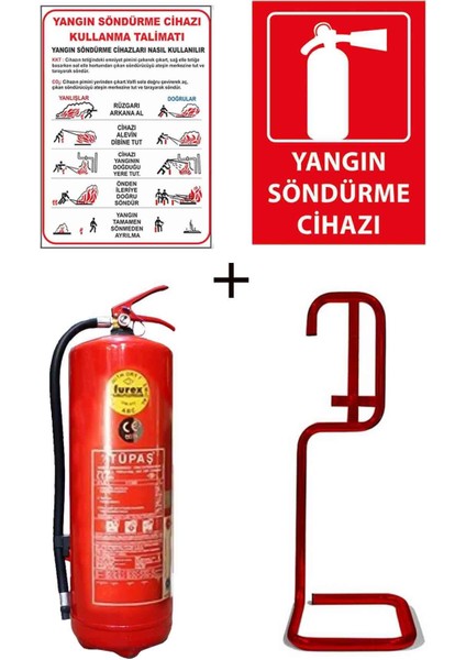 6kg Tüpaş Yangın Tüpü,yangın Tüpü Kullanım Talimatı, Yangın Tüpü Levhası, ve Kare Sehpa 4lü Set