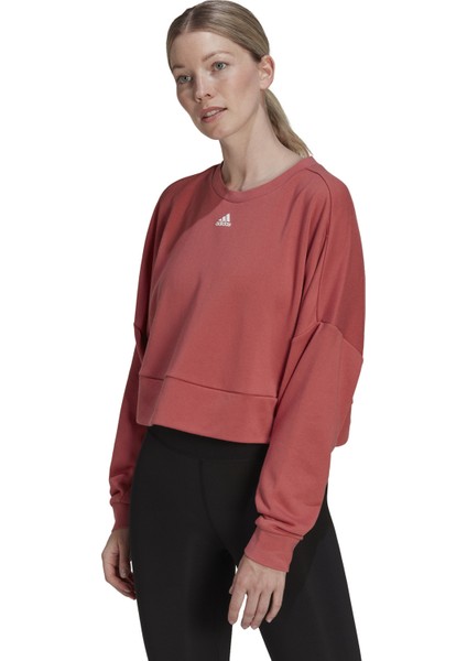 Adidas Bisiklet Yaka Koyu Pembe - Beyaz Kadın Sweatshirt HM8711 W Stdıo Swt