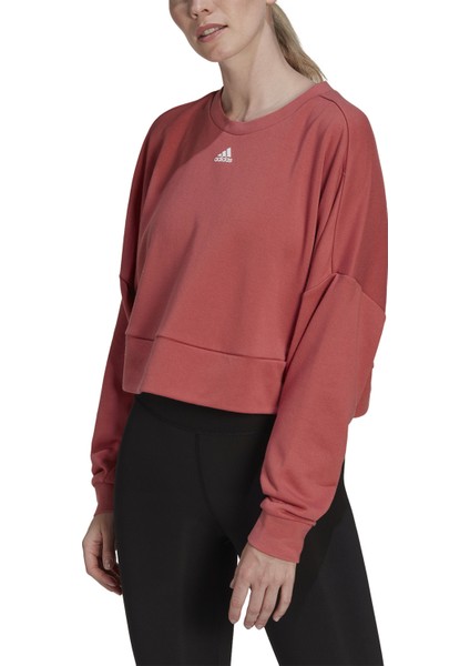 Adidas Bisiklet Yaka Koyu Pembe - Beyaz Kadın Sweatshirt HM8711 W Stdıo Swt