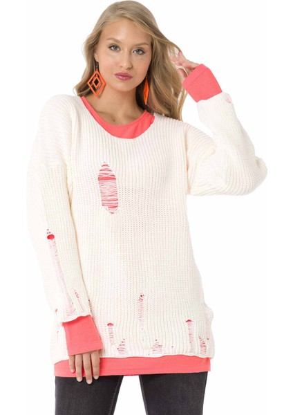 WP240 Vintage Yırtıklı Iki Kat Pembe+Ekru Triko fiyatları