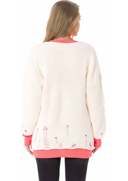 WP240 Vintage Yırtıklı Iki Kat Pembe+Ekru Triko fırsatları