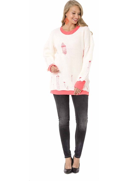 WP240 Vintage Yırtıklı Iki Kat Pembe+Ekru Triko indirimleri