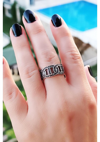Zincir Şekilli Erkek & Kadın Yüzük Gümüş Kaplama Ayarlanabilir El Yapımı Unisex Yüzük