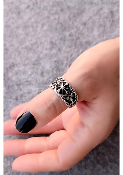 Denizci Pusulası Şekilli Erkek Yüzük Gümüş Kaplama Ayarlanabilir El Yapımı Erkek Yüzük modelleri