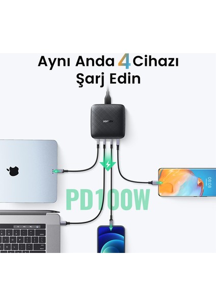 4 Portlu Qc 4.0 Pd 3.0 100W Ganx Type-C USB Hızlı Şarj Cihazı