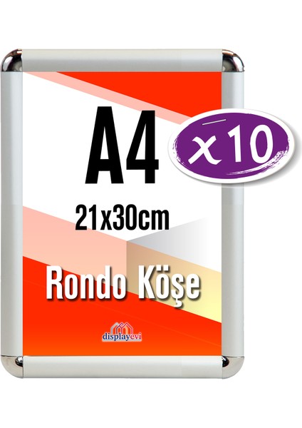 Alüminyum Çerçeve Rondo Köşe 21X30CM A4 / 10 Adet