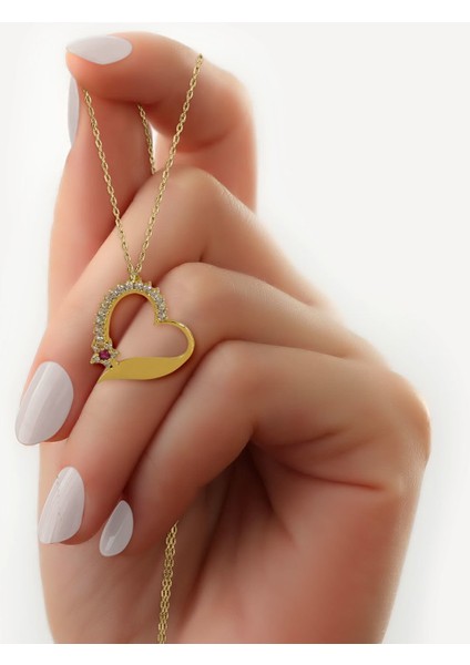Gift Zirkon Taşlı Gold Kalp Kolye