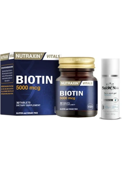 Biotin 5000 Mcg 30 Tablet Biotin Takviyesi + Yüz Temizleme Jeli 100ML Hediyeli