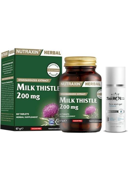 Milk Thistle 200 Mg 60 Kapsül Gıda Takviyesi + Yüz Temizleme Jeli 100ML Hediyeli