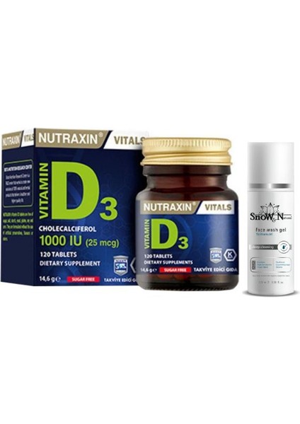 Vitamin D3 120 Tablet D Vitamini Takviyesi + Yüz Temizleme Jeli 100ML Hediyeli