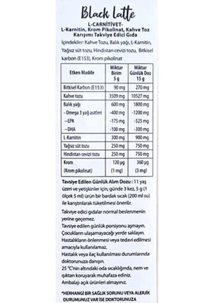 Black Charcoal Latte L-Karnitin Omega 3