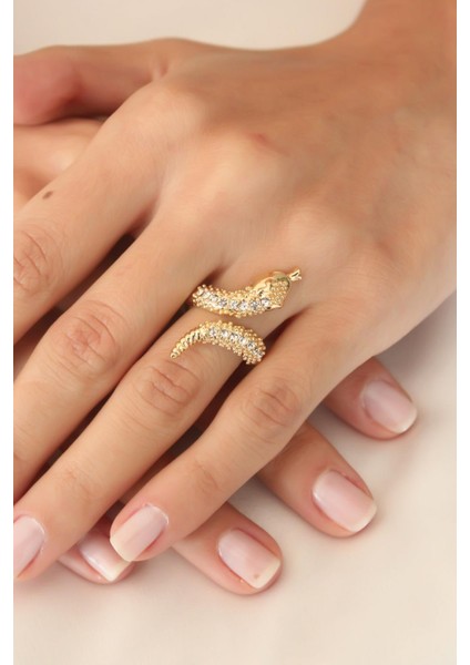 Gold Renk Ayarlanabilir Zirkon Taşlı Kadın Yılan Yüzük fiyatları