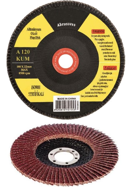 Metal Ahşap Flap Disk Alüminyum Oksit Zımpara 180 mm 120 Kum