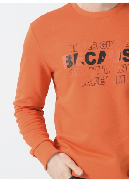 O Yaka Düz Turuncu Erkek Sweatshirt Barcos