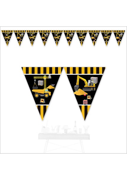 Inşaat Partisi Üçgen Bayrak Flama - 3 mt