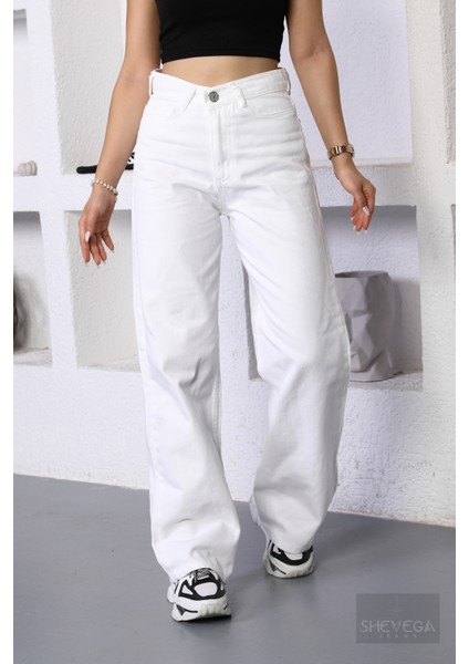 Beyaz Bol Paça Salaş Pantolon
