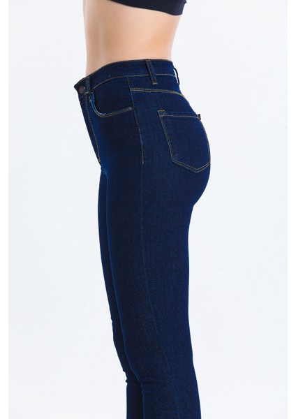 Lacivert Dar Paça Kot Pantolon Toparlayıcı Slim Fet Jean