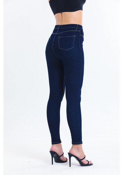 Lacivert Dar Paça Kot Pantolon Toparlayıcı Slim Fet Jean