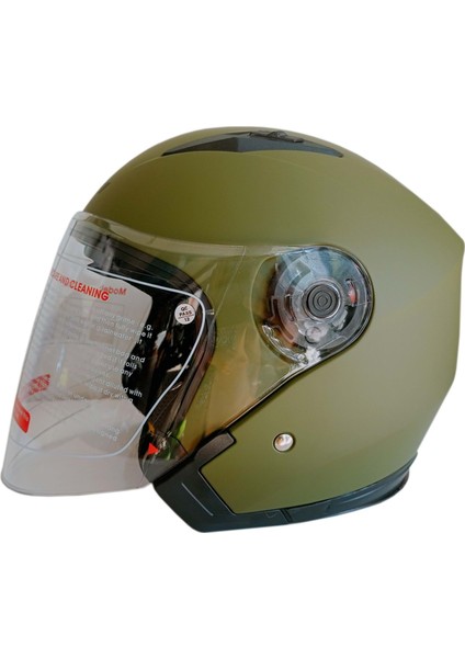 Jk-21 512 Model Güneş Vizörlü Yarım Kask - Haki Yeşil - L