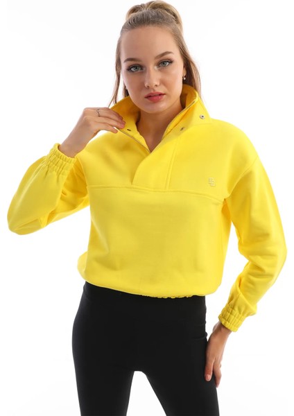 Fermuarlı Çıt Çıtlı Kadın Sweatshirt Sarı