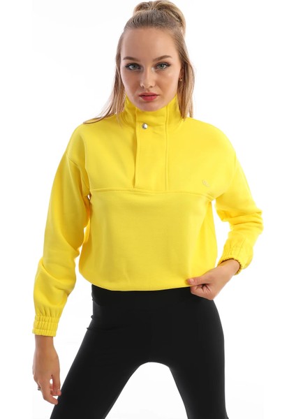 Fermuarlı Çıt Çıtlı Kadın Sweatshirt Sarı