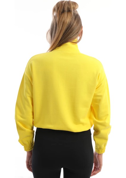 Fermuarlı Çıt Çıtlı Kadın Sweatshirt Sarı