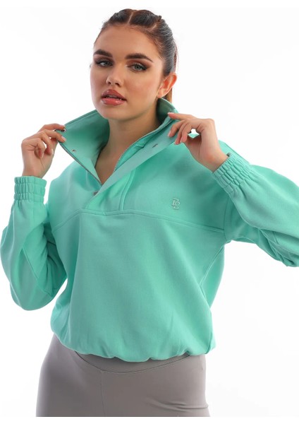 Fermuarlı Çıt Çıtlı Kadın Sweatshirt Mint