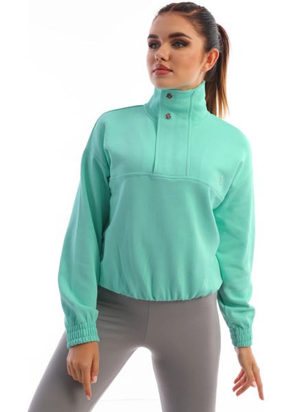 Fermuarlı Çıt Çıtlı Kadın Sweatshirt Mint