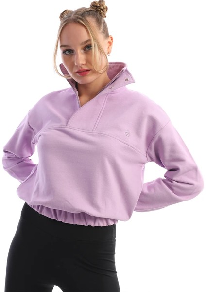 Fermuarlı Çıt Çıtlı Kadın Sweatshirt Lila