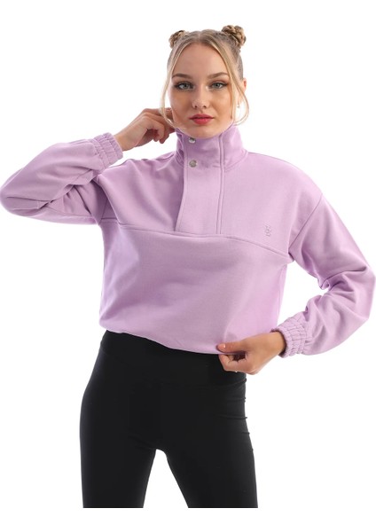 Fermuarlı Çıt Çıtlı Kadın Sweatshirt Lila