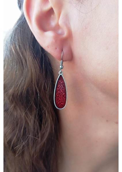 Su Damlası Şekilli Kırmızı Mineli Çift Adet Kadın Küpe Gümüş Kaplama El Yapımı Kadın Küpe fiyatları