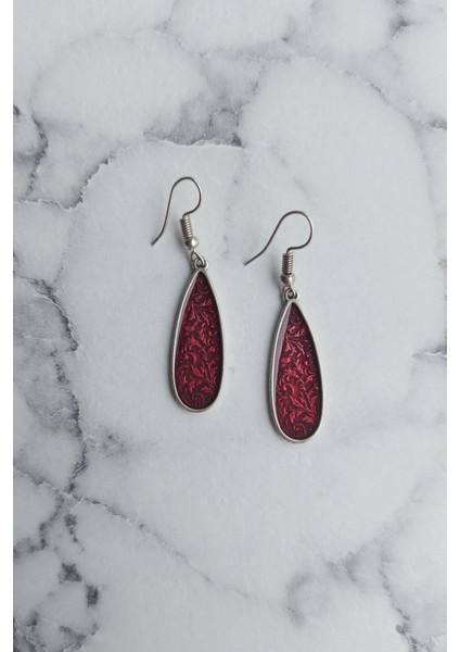 Su Damlası Şekilli Kırmızı Mineli Çift Adet Kadın Küpe Gümüş Kaplama El Yapımı Kadın Küpe modelleri