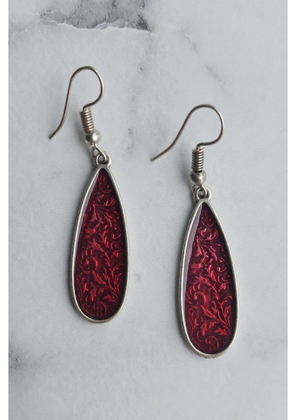 Su Damlası Şekilli Kırmızı Mineli Çift Adet Kadın Küpe Gümüş Kaplama El Yapımı Kadın Küpe fırsatları