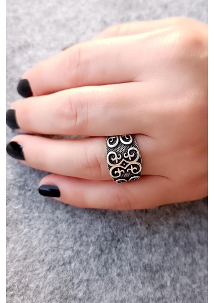 Motif Şekilli Erkek & Kadın Yüzük Gümüş Kaplama Ayarlanabilir El Yapımı Unisex Yüzük fiyatları