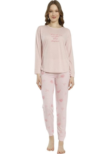 Desenli Uzun Kol Viskon Bayan Pijama Takım