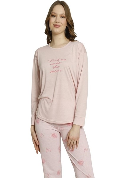 Desenli Uzun Kol Viskon Bayan Pijama Takım modelleri