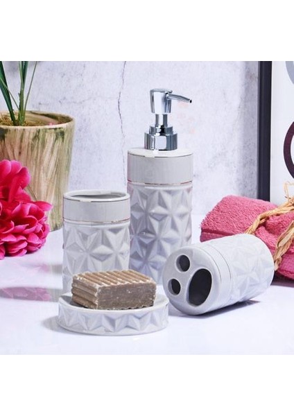 Ksv Stonware 4 Lü Banyo Seti Takımı - Sıvı Sabunluk Seti MSB-06877