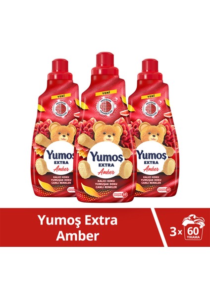 Extra Konsantre Çamaşır Yumuşatıcısı Renkliler Için Amber 60 Yıkama 1440 ml X3 Adet