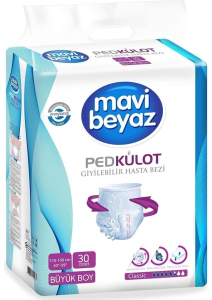 Mavi Beyaz Ped Emici Külot Hasta Bezi Large Büyük 30 Adet