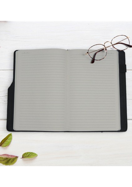 Gift Kişiye Özel Çiçek Tasarımlı Siyah Termo Deri Not Defteri 15X21CM-2 modelleri
