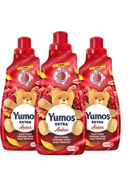 Extra Konsantre Çamaşır Yumuşatıcısı Renkliler Için Amber 60 Yıkama 1440 ml X3 Adet