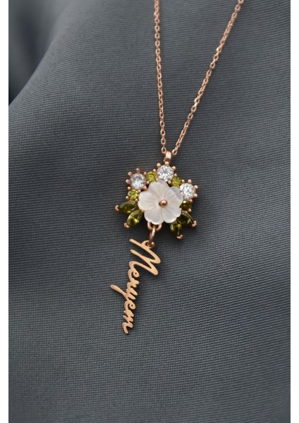 925 Ayar Gümüş Rose Kaplama Isimli Sedef Manolya Çiçeği Kadın Kolye fiyatları