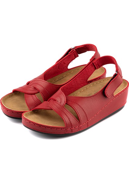 Kadın Anatomik Sandalet Dolgu Topuklu Rahat Kullanım 1817 Kırmızı Welsoft Malzeme