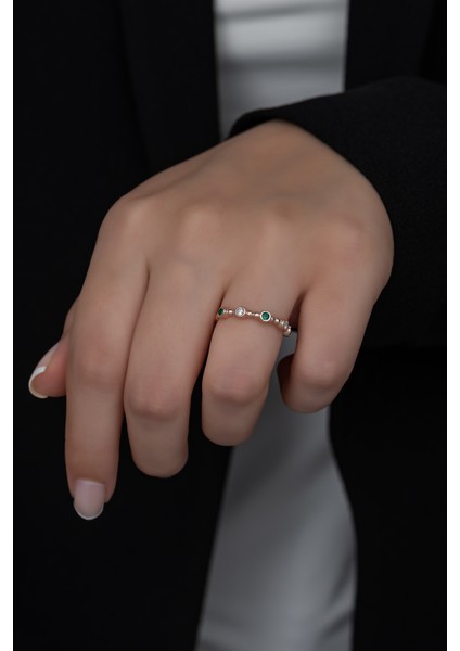 Gümüş Prenses Yüzük. Renkli Taşlı Ayarlanabilir Ölçü. Rose Gold Kaplama 925 Ayar Gümüş